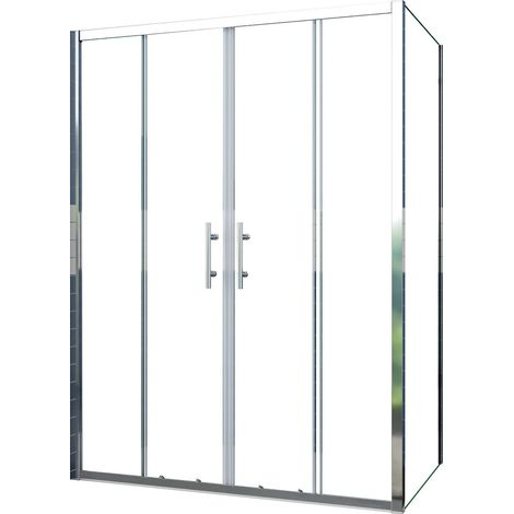 Eckduschtür Schiebetür 4-teilig Schiebetür 140x190cm,mit Seitenteil 70x190cm,5mm ESG Klarglas,Komplett Hochglanz-Chrom mit Griff,platzsparend,Eckeinstieg Dusche (1/5)
