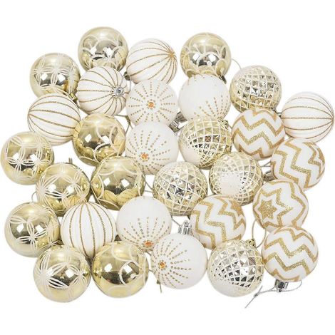 Lot de 30 boules décoratives blanches et dorées de haute qualité pour sapin de Noël, à suspendre pour décorer votre maison ou votre maison pendant les fêtes. (1/5)