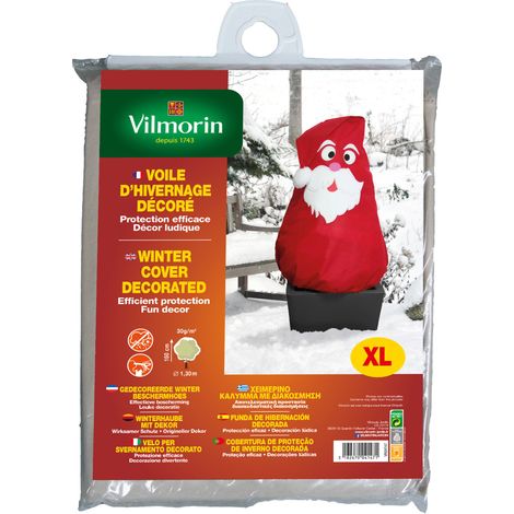 Voile d'hivernage décoré Pere Noel hauteur 160cm x diametre 130cm