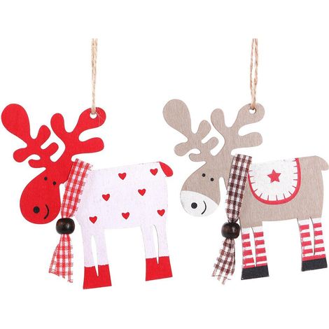 2 sapins de Noël en bois, pendentifs élans colorés, décoration de Noël créative pour portes et fenêtres de placards. (1/5)