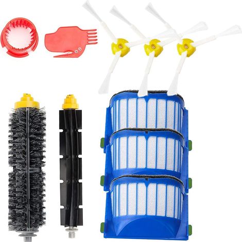 Replacement Filter And Brush Kit For Robot Vacuum Cleaner - Compatible With Roomba 600 Series Models - 3 Filter 1 Bristle Brush 1 Side Brush 1 Flexible Beater Brush 2 Cleaning Tool (1/5)