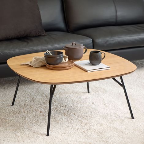 Table basse 90x90x40cm naturel et noir