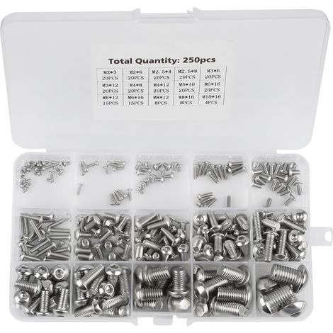 Kit 250 vis à tête cylindrique hexagonale M2 M2.5 M3 M4 M5 M6 M8 M10, boulons pour ordinateur portable, clavier, téléphone, PC (1/5)