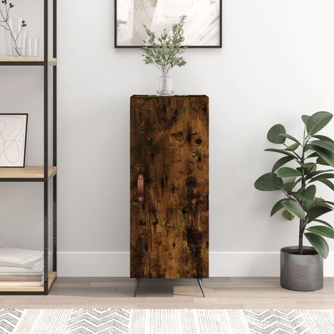 Buffet Chêne Fumé 34,5 X 34 X 90 Cm, Bois D'Ingénierie, 3 Compartiments, Pieds Métal (1/4)