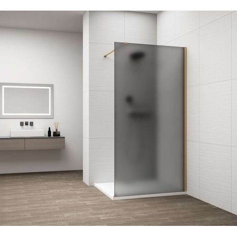 Polysan Esca - Walk-In-Duschwand 100x210 cm, Antidrop, mattes Rauchglas/mattgold ES1410-04 (1/5)