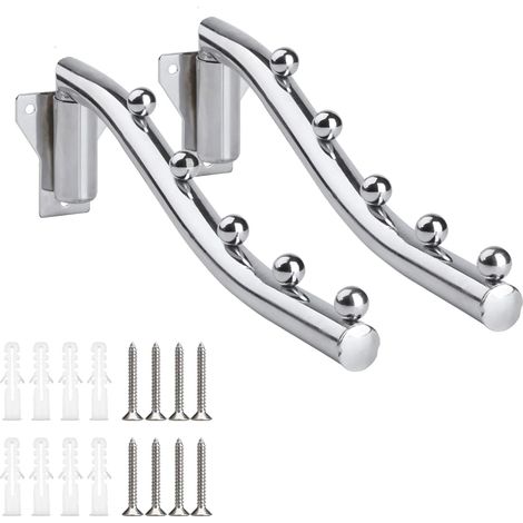 Folding Wall Mounted Clothes Hanger Rack Foldable Clothes Drying Rack Space Saving Coat Hanger Wall Hook Retractable Wall Hanger Organizer Foldable Clothes Rail (1/5)