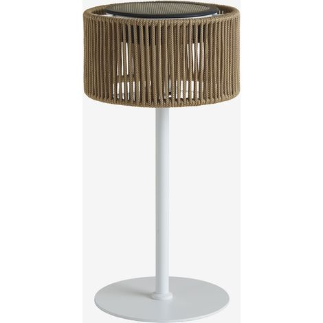 Lampe de table solaire LED sans fil pour extérieur en fer et corde tressée Krabi SKLUM Blanc mat (1/5)