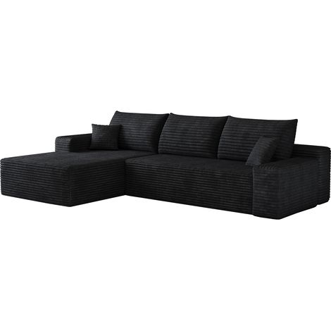 Divano Angolare Modulare 270 cm in Velluto a Coste, Seduta Profonda, Schiuma Alta Elasticità, Nero (1/5)