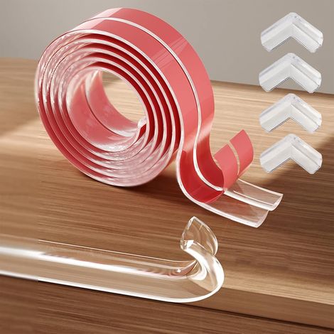 2 m + 4 Pièces Protection Bord, Bande Adhésive PVC Transparent, Anti-Collision Meuble, Pour Sécurité Bébé Maison (1/5)