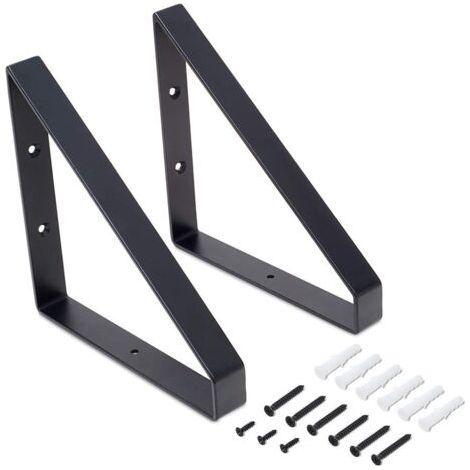 (Black) 2 Pack Heavy Duty Metal Triangle Brackets, Wall Shelf Brackets, Metal Corner Brackets for Hanging Furniture, Industrial Connectors with Screws (1/5)