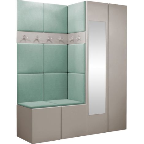 Conjunto para recibidor Pinis X, Cachemira, 186x158x46cm, Espejo, Aglomerado laminado, Tapiz, Colocada, Montada en la pared