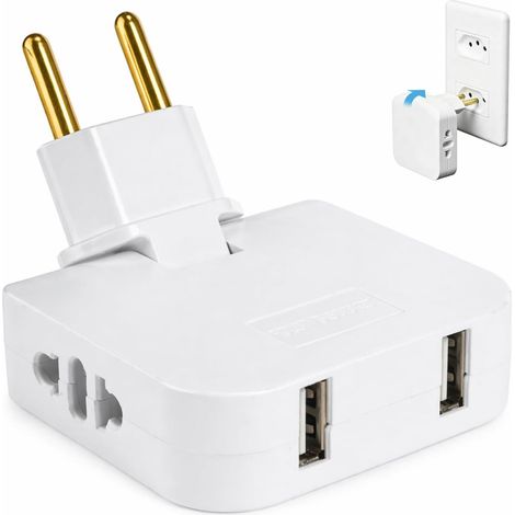 Kindfiber OÜ-Prise Plate Derriere Meuble, 4 in 1 Prise USB Plate Connexion Pivotante à 180°, Adaptateur Européen et Américain pour Les Endroits sans Espace (1/5)