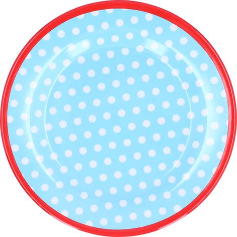 Assiette à Gâteau Imitation Porcelaine 9 Pouces, Légère et Réutilisable, Décorative pour Fruits et Snacks, Motif Points Bleu Clair (1/5)