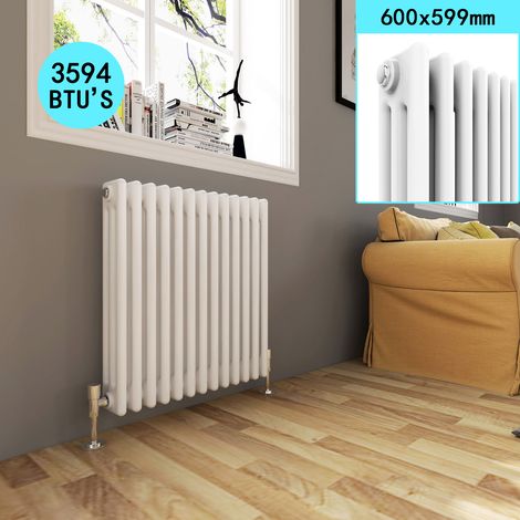 ELEGANT Traditional Radiator 600 x 599 mm Cast Iron Style Horizontal Radiator White Triple Horizontal Column Rads (1/5)