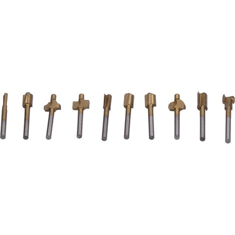Set mit 10 titanbeschichteten HSS-Holzfräsern, Rotationswerkzeuge zum Fräsen, Gravieren und Nuten von Holz (1/5)