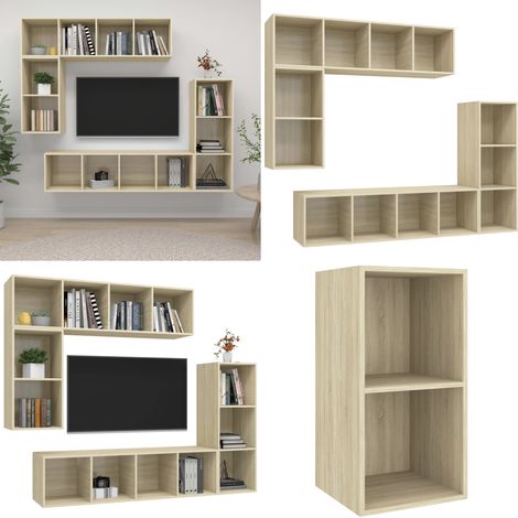 4-tlg. TV-Schrank-Set Sonoma-Eiche Holzwerkstoff - Fernsehschrank - Wandhalterung (1/5)