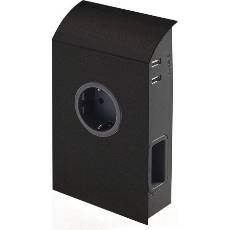 Unterbau- Anbausteckdose schwarz mit Schuko, 2x Euro & 2x USB (1/3)