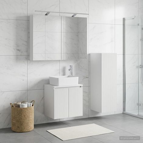 vidaXL Bathroom Furniture Set 4 pcs White Engineered Wood and Glass (1/5)