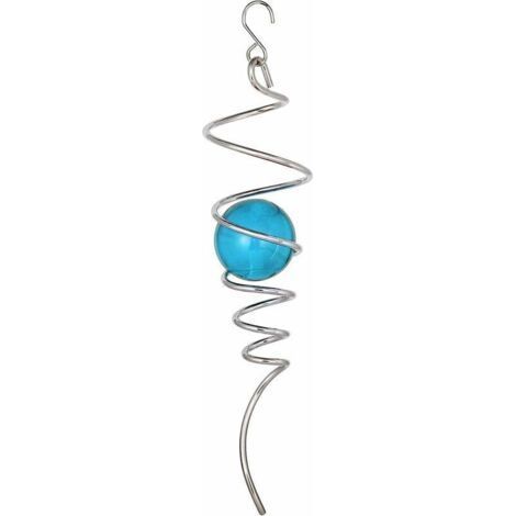 Stabilisateur de vent rotatif avec queue en spirale, attrape-vent, décoration en métal avec crochet en spirale et boule de cristal bleue, boule miroir suspendue, hélice cinétique argentée pou (1/5)