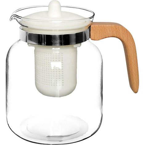 EXCELLENT tetera vidrio filtro 1,5 l , Tetera de cristal de 1500 ml blanca con mango de maderaMarca ExcellentTetera fabricada en cristal, filtro de pvc color blanco y asa d
