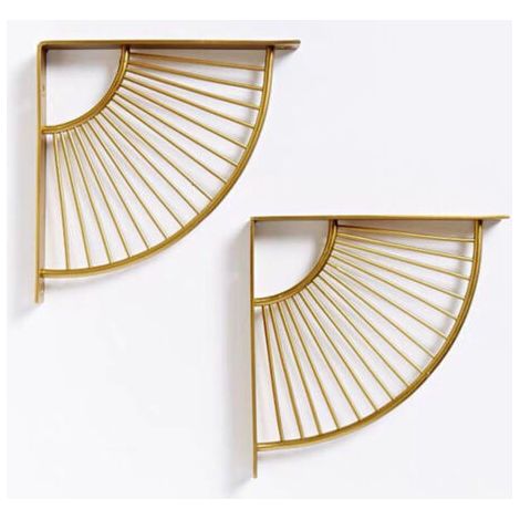 Sollbry Support D'étagère Triangle en Forme D'éventail Doré en Métal Flottant,Lot de 2 Support D'angle Mural de Rayonnage Suspendus pour Décoration de Restaurant/Bureau/Domicile (15cm/5.9in)