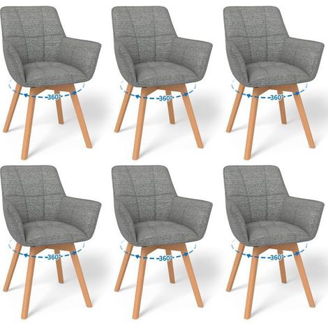 WAFTING Lot de 6 Chaises de Salle à Manger Pivotantes avec Accoudoirs, Fauteuil Rembourrée avec Dossier en coton, Gris Foncé (1/5)