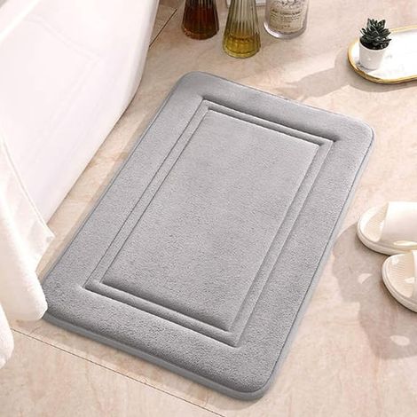 Tapis de Bain 40x60cm Tapis de Sol Absorbant Gris Douche Absorbant Antiderapant Doux et Confortable Antiderapant Salle de Bain Salon (1/5)