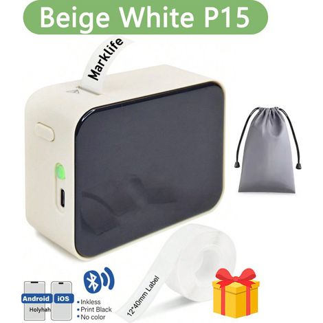 Étiqueteuse Bluetooth, P15 Mini Imprimante Etiquette Autocollante, APP Connexion, Compatible avec iOS et Android pour Maison, Bure au, école (Beige) (1/5)