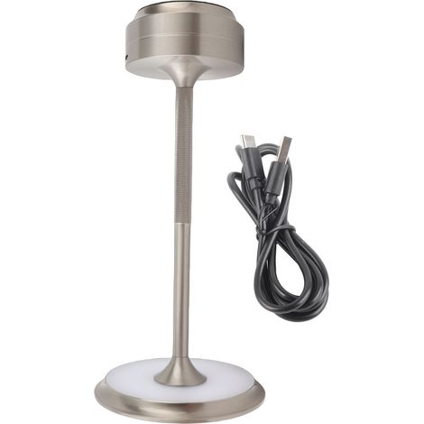 Lampe de Table Sans Fil Rechargeable à LED 3 Températures Lumière Dimmable Toucher Top Conception Minimaliste Nightstand Lamp Silver