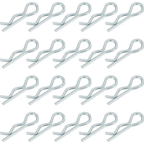 Pasadores elásticos partidos de 1 mm x 17 mm, sujetadores elásticos, pasadores de retención, clips en R de acero al carbono color plata, 20 unidades. (1/5)