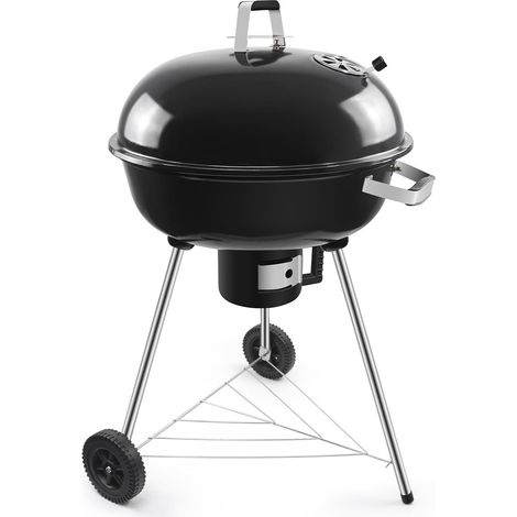 1 Barbecue Charbon, Couvercle Réglable, Roues Mobiles, Acier Inoxydable, Jardin Camping