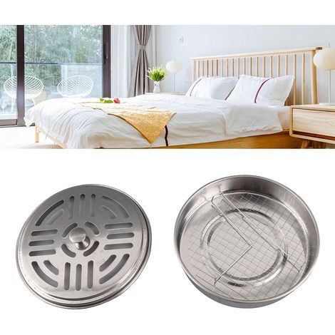 Portable Porte-bougie anti-moustique rond en acier inoxydable avec couvercle ajouré et câble de fixation intégré [15cm x 7cm] (1/5)