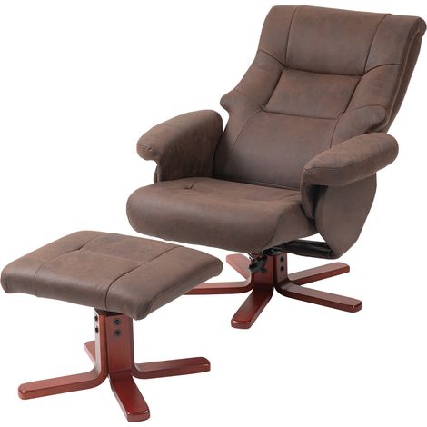 Faux Microfibre Lear Manual Recliner and Footstool Set - Dark Brown (1/5)