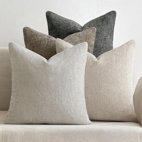 Chunky chenille throw pillowcase, cross-knit, simple solid color, soft sofa cushion cover -- 4545 -- gray and white series