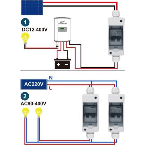 Disjoncteur Miniature DC 2P 25A 12‑400V DC/90‑400V AC IP65 Étanche pour Système Solaire Photovoltaïque (1/5)