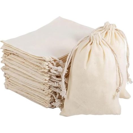 60 kleine Musselinbeutel mit Kordelzug Baumwollbeutel aus Käsetuch leere Beutel wiederverwendbare Teebeutel Kräuterbeutel Schmuckbeutel mit für 8 8 (1/4)