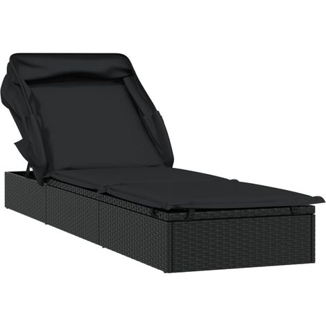 Maison Exclusive - Sonnenliege mit Faltdach Schwarz 213x63x97 cm
