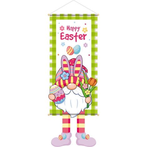 Bannière De Décoration De Pâques - Imprimé Lapin Et Œuf - Tissu Doux - Pour Mur Ou Porte - 1 Pièce (1/5)