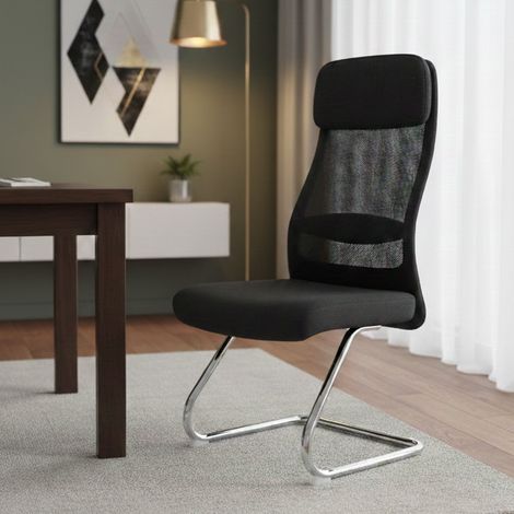 Dmora - Silla de oficina Dlozan, Sillas de oficina para sala de espera, Silla ergonómica para sala de espera, 58x47h105 cm, Negro (1/3)