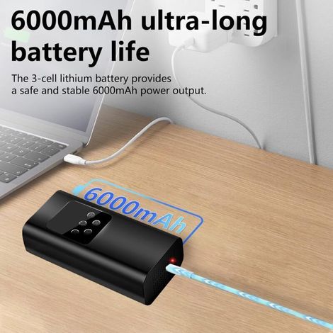 Compresseur à Air Portable 150 PSI 6000mAh avec Écran LED et 4 Embouts pour Voiture, Moto, Vélo