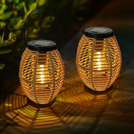 Lot de 2 lanternes solaires en rotin pour jardin