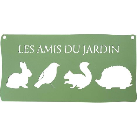 Pancarte décorative métal Les amis du jardin 25,5 x 12,5 cm vert pâle (1/3)
