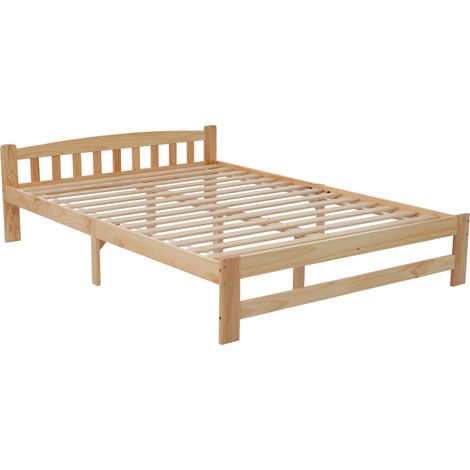 Cama doble de pino natural con cabecero y somier de lamas 140x200 cm (1/5)