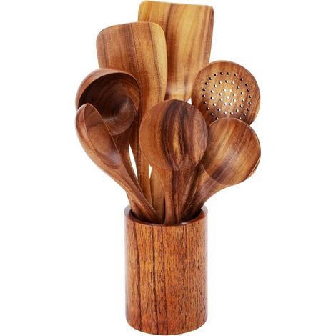 Küchenutensilien-Set aus Holz mit Aufbewahrungsbox, Naturholz — (1/5)