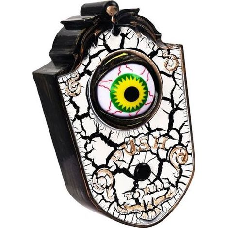 Sonnette d'Halloween en forme d'œil, yeux lumineux et sons effrayants, décoration de porte, accessoire de fête terrifiant, blanc craquelé (1/5)