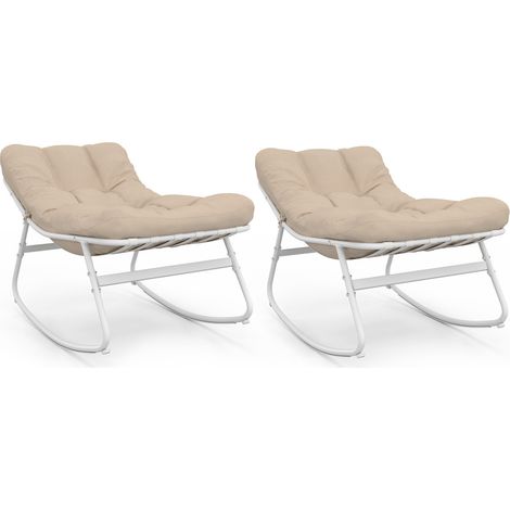 Set di 2 sedie a dondolo da giardino ARONA, bianche con cuscini beige