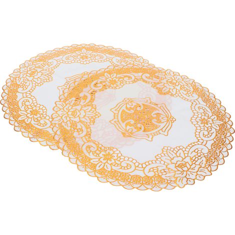 Lot de 2 sets de table ronds 38x38cm en PVC doré, pouvant également servir de dessous de verre, pour mariages et fêtes. (1/5)