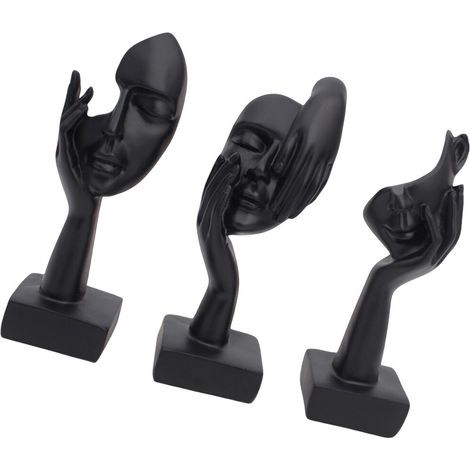 Set di 3 sculture in resina raffiguranti pensatori, colore nero.