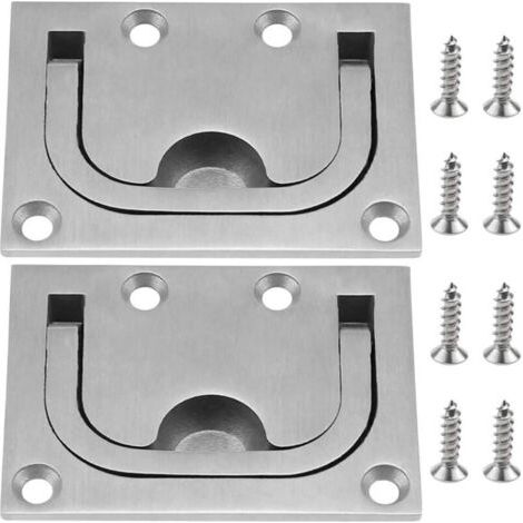 Poignée de trappe affleurante en acier inoxydable 316 – Lot de 2 avec vis – Dimensions 76 x 56 mm – Pour meubles et armoires de bateau (1/5)