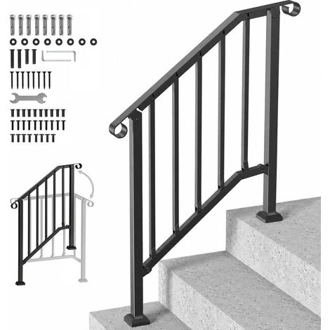 Sécuriser vos marches avec une main courante d'extérieur noire, rampe acier carbone pour porche ou terrasse (1/5)